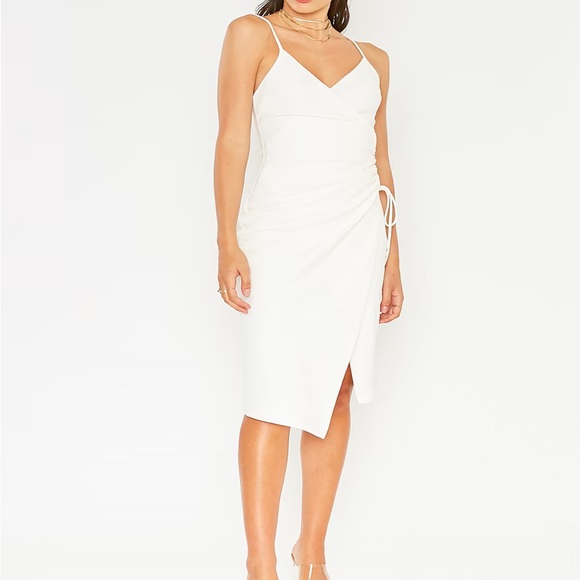 Mini Cinched-Side Crepe Spaghetti Strap Little White Wrap Dress NWT - Picture 3 of 13